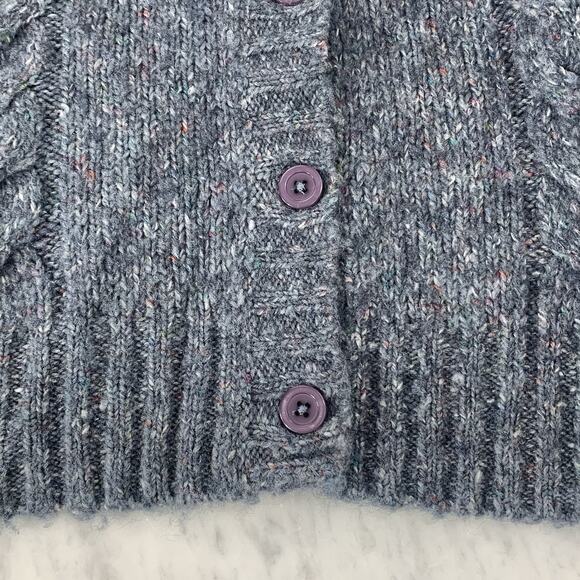 LL BEAN Cable Knit Cardigan Small Blue Wool Button Up Marled Sweater VTG EUC - Picture 4 of 8